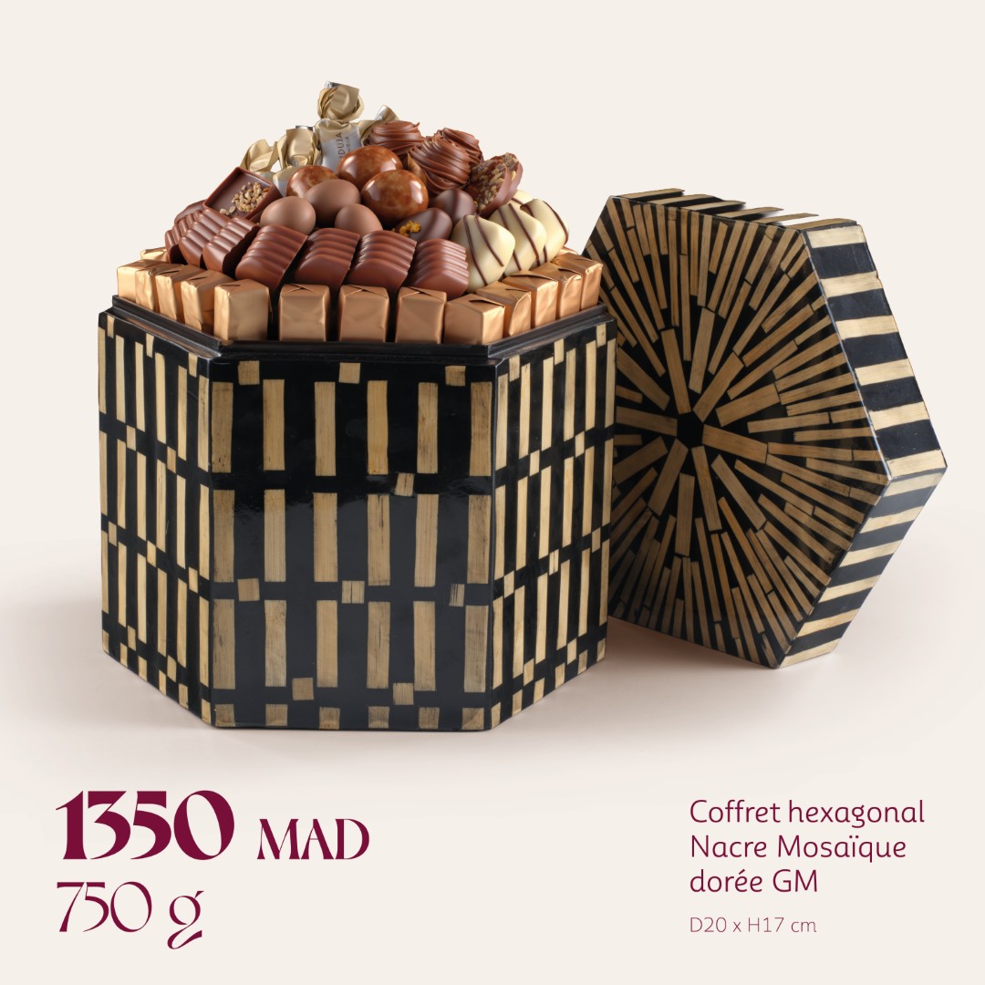 Coffret hexagonal Nacre Mosaïque dorée